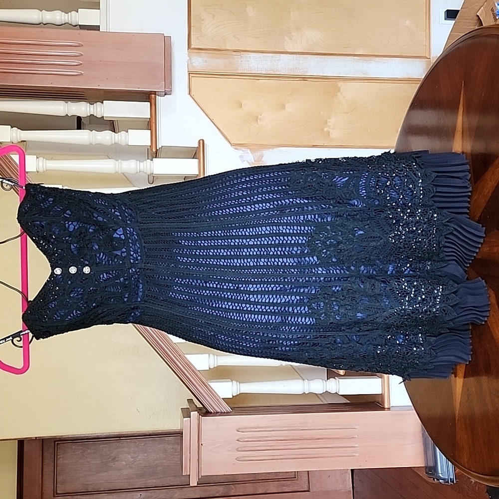 Betsey Johnson Strapless Midi Lace Dress size 2 black color beaded A-line